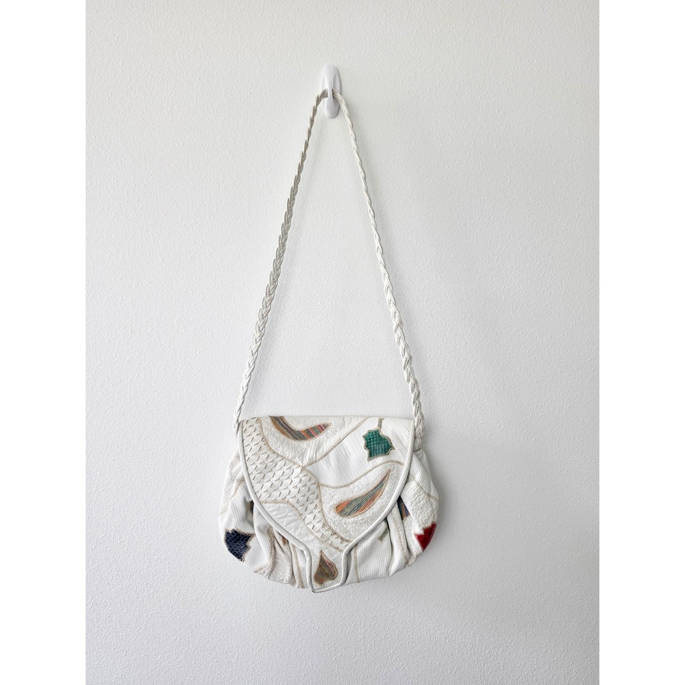 Vintage 7 Seven Handbags by Dimitri White Patchwork Leather Shoulder Bag